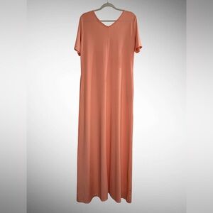 Peach Coral Maxi Dress | Stretch | Pockets | V-Neck | Size Large